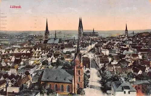 L304 Deutschland 1917 Feldpost 1. Weltkrieg Lübeck Panoramablick Vintage Postkarte