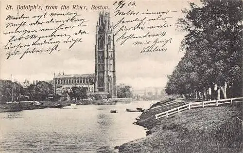 A241 England 1906 St Botolph's from River Boston Boats Vintage Postkarte
