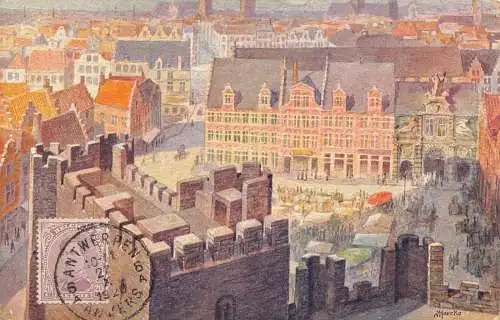 L133 Belgien 1920 Gent La Place Ste Pharaailde vue haut Schloss Vintage Postkarte