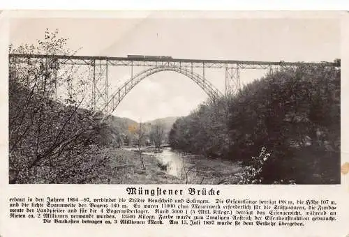 A243 Deutschland 1936 Müngstener Brücke Legende Zug Vintage Postkarte