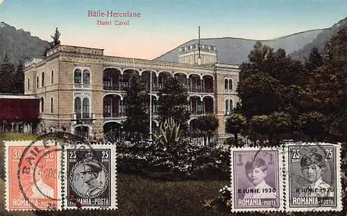 L313 Rumänien 1930 Baile Herculane Hotel Carol Vintage Postkarte