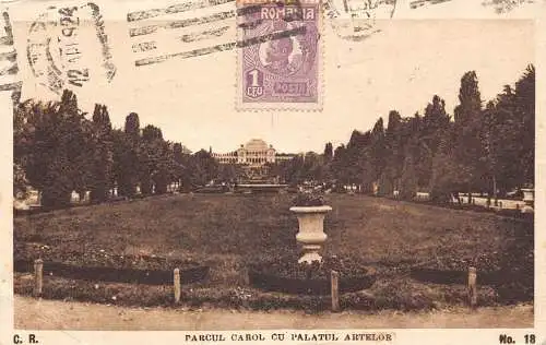 L313 Rumänien 1924 Bukarest Parcul Carol Palatul Artelor alte Postkarte