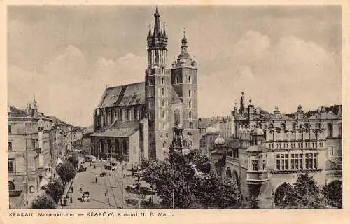 L001 Polen Krakau 1942 Marienkirche Kirche Feldpost Vintage Postkarte