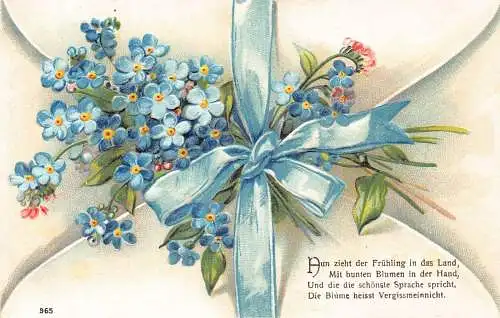 Blumenbrief mit Band Vergissmeinnicht Blumen Frühlingsgedicht geprägte Postkarte