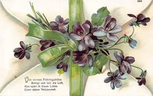 Blumenbrief mit Band Violette Blumen Frühlingsgedicht geprägte Postkarte