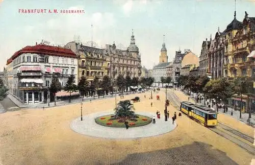Deutschland Frankfurt a M Rossmarkt Platz Straßenbahn Vintage Postkarte