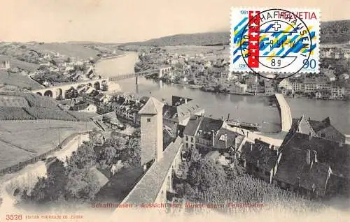 L297 Schweiz Schaffhausen Aussicht vom Munot gegen Feuerthalen Postkarte