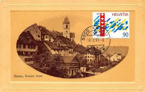 L298 Schweiz Aarau Aeussere Halde geprägte Vintage Postkarte