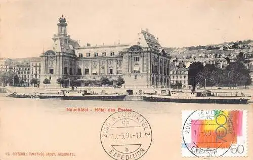 L296 Schweiz Neuenburg Hotel des Postes Hallwil Dampfschiff Vintage Postkarte
