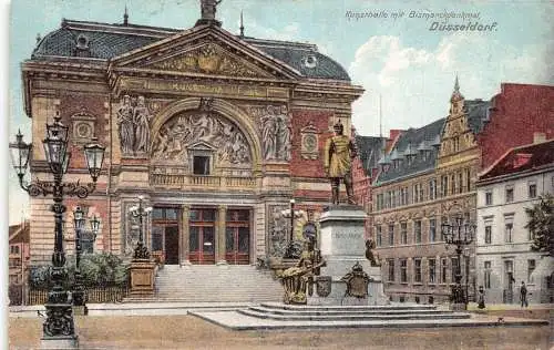 L305 Deutschland 1909 Kunsthalle mit Bismark Denkmal Düsseldorf Postkarte