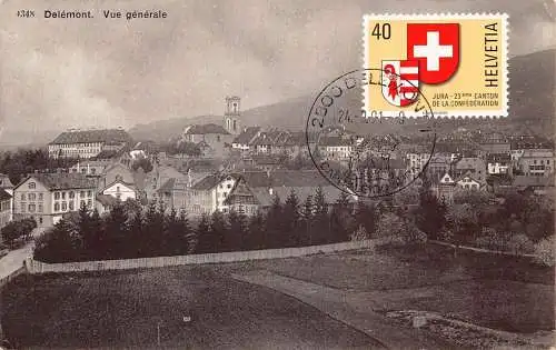 L301 Schweiz Delemont Vue Generale Panoramablick Vintage Postkarte