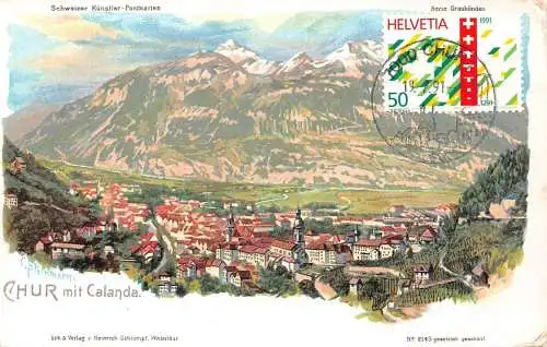 L301 Schweiz Chur mit Calanda Berg Vintage Postkarte
