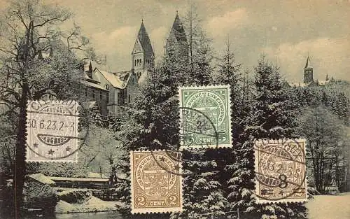 L136 Luxemburg 1923 Clervaux L'Eglise Paroissiale et L'Abbaye alte Postkarte