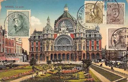 L134 Belgien 1920 Anvers Antwerpen Bahnhof Vintage Postkarte