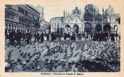 L073 Italien 1934 Venedig-Piccioni auf dem Markusplatz Tauben Kirche Postkarte