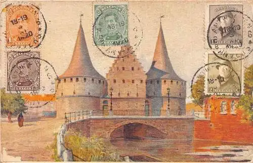 L134 Belgien 1920 Gent Le Rabot Brückentürme Vintage Postkarte