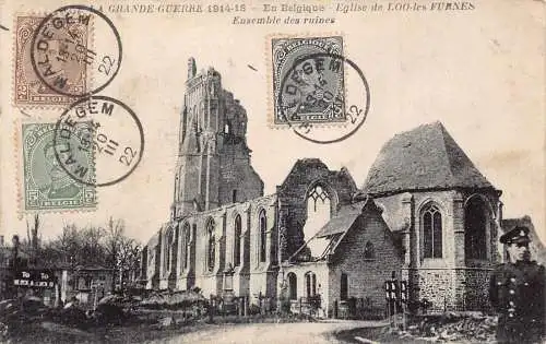 L133 Belgien 1922 Ruinen 1. Weltkrieg Kirche Loo-les Furnes Katastrophe Vintage Postkarte