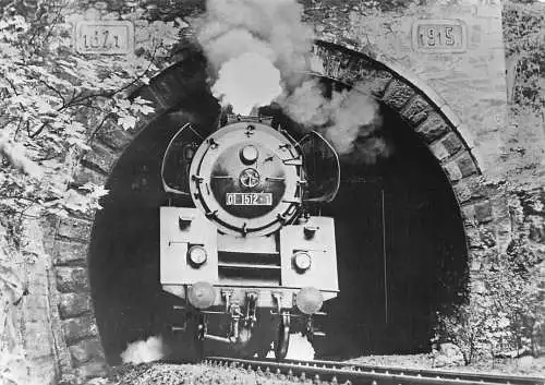 Deutschland Dampflok Saalfeld-Leipzig Eisenbahntunnel RPPC Postkarte
