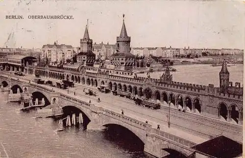 Deutschland 1908 Berlin Oberbaumbrücke Brückenwagen Vintage Postkarte