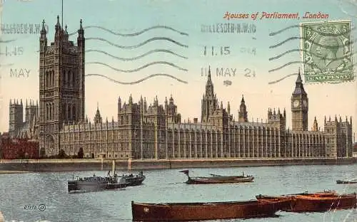 L138 Großbritannien 1921 House of Parliament London Boote Big Ben Postkarte