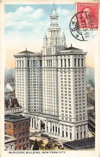 L137 US 1921 Municipal Building New York City Vintage Postkarte