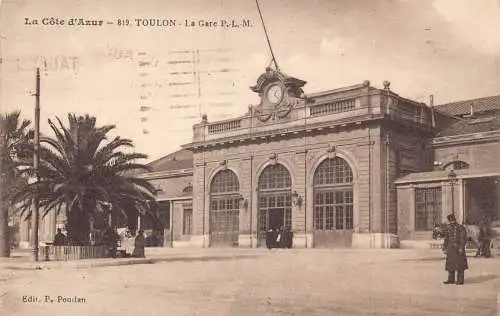 Frankreich 1923 La Cote d'Azur Bahnhof Toulon Polizist Vintage Postkarte