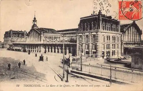 Frankreich 1919 Tourcoing Bahnhof und Kais Vintage Postkarte