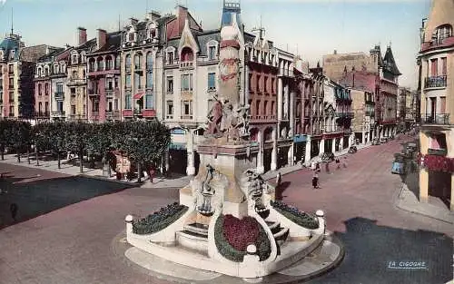 Frankreich 1957 Reims Marne Place Drouet d'Erlon Brunnen Vintage Postkarte