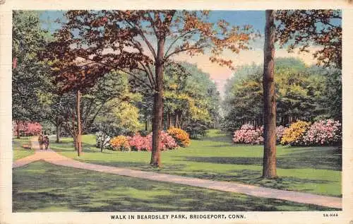 L068 US Walk in Beardsley Park Bridgeport Conn. 1938 Postkarte