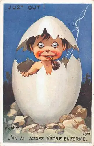 L405 Ostergrüße 1922 Comic Junge Brutei Pfeife rauchen Vintage Postkarte