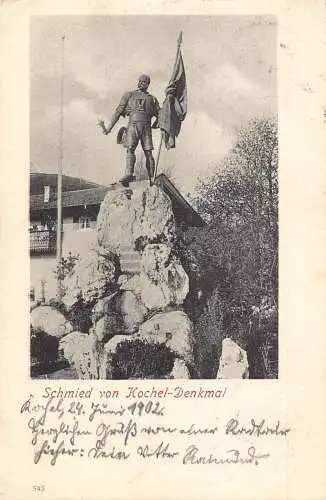 L164 Deutschland 1902 Schmied von Kochel Denkmal Statue Vintage Postkarte