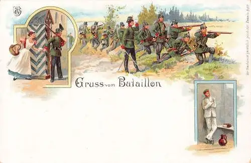 L002 Deutschland 1900 Gruss vom Bataillon Soldaten Leben Militär Litho Postkarte