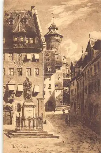 L165 Deutschland Nürnberg Dürerplatz Statue Vintage Postkarte