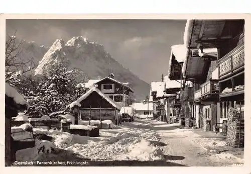 L167 Deutschland Garmisch-Partenkirchen Fruehlingstraße Schnee RPPC Vintage Postkarte