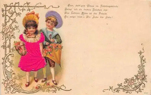 L175 Grüße 1903 Kinder Blumen Seide Kleidung Regenschirm Litho Postkarte
