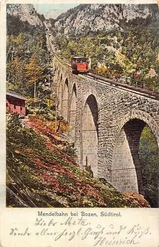 A063 Italien Bozen Standseilbahn auf Brücke Südtirol Berge Vintage Postkarte