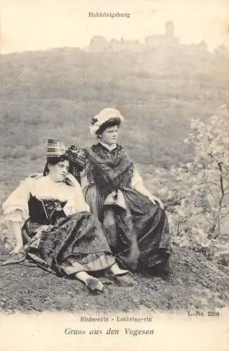 A063 Frankreich Gruss aus Vogesen Berge Frau in Tracht Postkarte