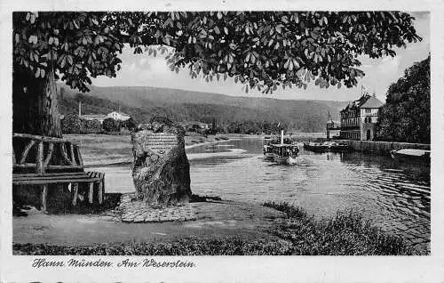 A063 Deutschland Hann Münden Am Weserstein Dampfschiffe Gedenkstein Postkarte