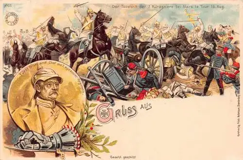 L003 Deutschland Gruss aus historische Schlacht Mars la Tour Militär Litho Postkarte