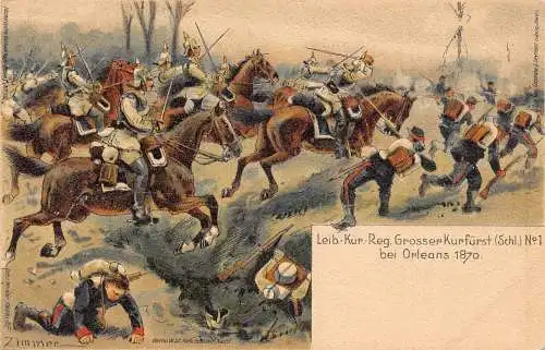 L003 Deutschland Leib-Kur-Reg Großer Kurfürst bei Orleans 1870 Litho Postkarte