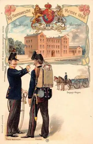 L003 Deutschland Hannover Armee Soldaten Uniformen Militär Litho Postkarte