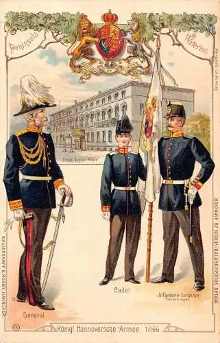L003 Deutschland Halbinsel Waterloo Hannover Armee Uniformen Militär Litho Postkarte