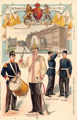 L003 Deutschland Hannover Armee Residenzschloss Uniformen Militär Litho Postkarte