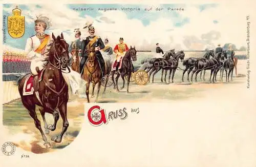 L003 Deutschland 1900 Gruss aus Kaiserin Auguste Victoria Parade Litho Postkarte