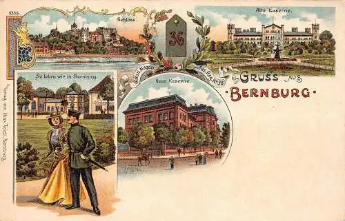 L003 Deutschland 1900 Gruss aus Bernburg Multiviews Litho Postkarte