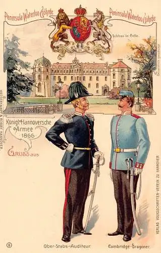 L003 Deutschland Halbinsel Waterloo Hannover Schloss Celle Militär Litho Postkarte