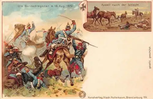 L003 Deutschland Die Gardedragoner Schlachtfeld Militär Litho Postkarte