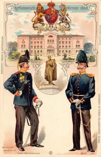 L003 Deutschland Hannover Armee Allgemeines Krankenhaus Uniformen Militär Litho Postkarte