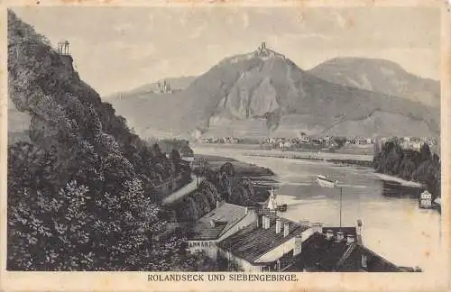 L167 Deutschland 1914 Rolandseck und Siebengebirge Schiff See Vintage Postkarte