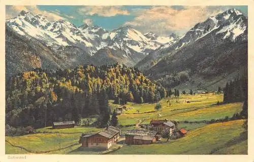 L168 Deutschland Oberstdorf Allgäu Schwand Berg Wolken Wald Vintage Postkarte